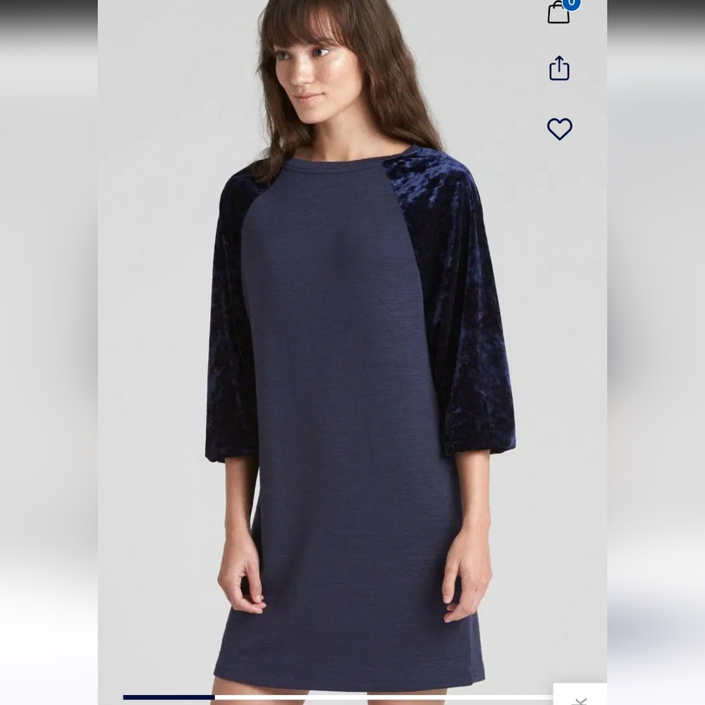 NWT GAP Softspun Casual Chic Velvet Raglan T-Shirt Dress Navy Womens‎ Size M